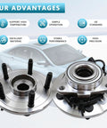 Front Wheel Hub Bearing Assembly For 2009 2010 2011 Ram 1500 Pickup, 5 Lug With ABS, Direct Fit Replacement Hub Kit, Premium Quality, 2 Pack