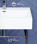 Claire 24 Inch Ceramic Console Sink With Glossy White Basin, Scratch Resistant Non Porous Ceramic, Single Faucet Hole, Overflow