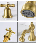 Brushed Gold Widespread Bathroom Faucet 8 Inch 3 Hole With Two Cross Handle Knobs And Drain For Vanity Sink Tap details