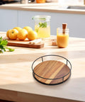 Wooden Lazy Susan Utensil Organizer With Steel Ball Bearings And Anti Slip Pads on a kitchen countertop