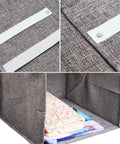 Hanging Closet Storage Bag With Roomy Pockets For Towels Basic Gear Lightweight Portable Rack Gray showing sturdy fabric and towels inside.