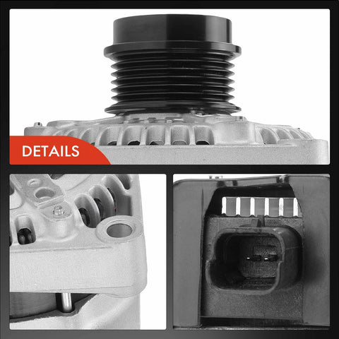 Close-up of Alternator For Jeep Liberty 2005 2006 2.8L 12V 150 Amp With 6 Groove Decoupler Pulley Clockwise Rotation Direct Fit