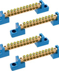 4 Pack Ten Position Neutral Bus Bar Terminal Block With Blue Insulated Base And Included Screws For Clean Easy Electrical Distribution