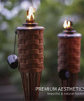 Citronella Bamboo Torches 4 Pack in Brown, 60 Inch Tall Outdoor Lighting Stakes, Weatherproof Wide Mouth Metal Canister Torches for garden