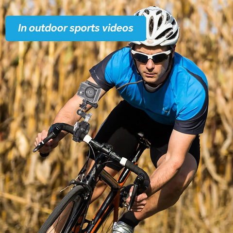Cyclist with action cam on bike using Heavy Duty Clamp Mount With 360 Degree Ballhead, Magic Arm And Double Ball Head in outdoor scene