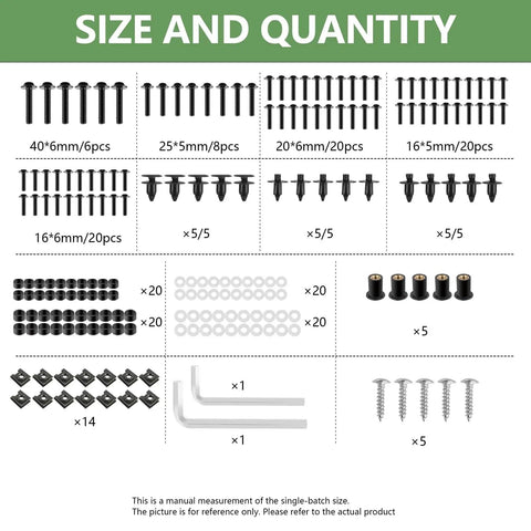 Universal Stainless Steel Motorcycle Fairing Bolt Kit With M5 And M6 Screws Windscreen Fasteners And Clips 195 Piece Set