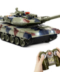One Twenty Fourth Scale RC Leopard II Battle Tank With Realistic Sound Lights And Smoke Effects 4GHz Military War Toy
