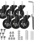 Set Of 6 Heavy-Duty 2.5 Inch Caster Wheels With Rubber Tires, 360 Degree Swivel, Quiet Rolling, hardware included