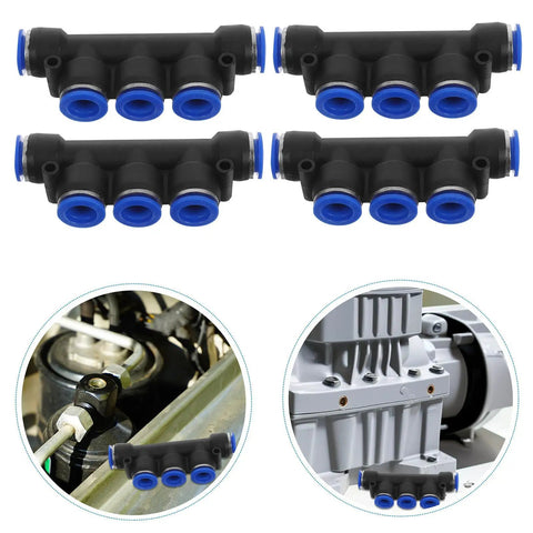 Top Tier 8-Piece Plastic Pneumatic Connector Kit With Push To Connect Fittings For Lightweight Air Compressor Use In Industrial Automation Systems And Diverse Tube Specs, black and blue fittings