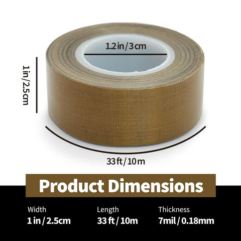 Heat Resistant PTFE Glass Cloth Tape For Vacuum Sealer Machines 1 Inch By 33 Feet High Temperature Adhesive Tape dimensions