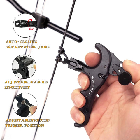 360 Degree Rotatable Thumb Bow Release For Compound Bow Archery Release Trigger With Automatic Jaw Closure 4 Finger Black