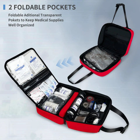 Portable First Aid Bag With Reflective Strips Empty Emergency Trauma Kit Multi Compartment Medical Organizer, open view