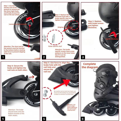 Installation steps for Roller Skate Replacement Brake Pad Set For Adult Inline Skates With 70mm To 80mm Wheels Non Slip Safety Brake Block Rear Mount Compatible 2 Pack Black.