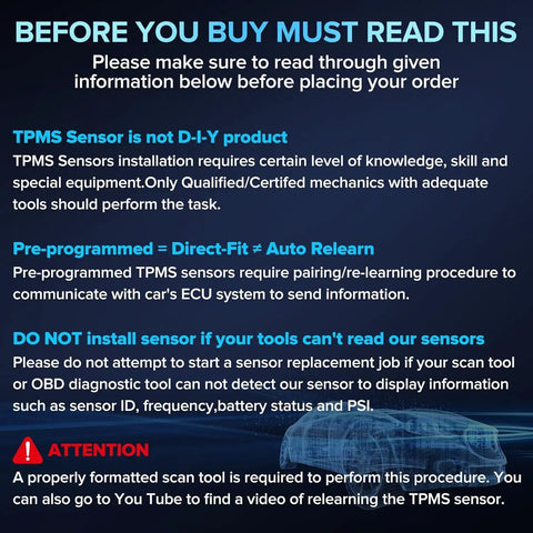 Information graphic on TPMS sensor installation for Dead Nuts Precise Street Swap Tire Pressure Sensor 433 Mhz Fits Nissan.