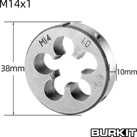 M14 X 1 Tap And Die Set For Machine Threads Right Hand Round Die, 38mm outer diameter, straight fluted design