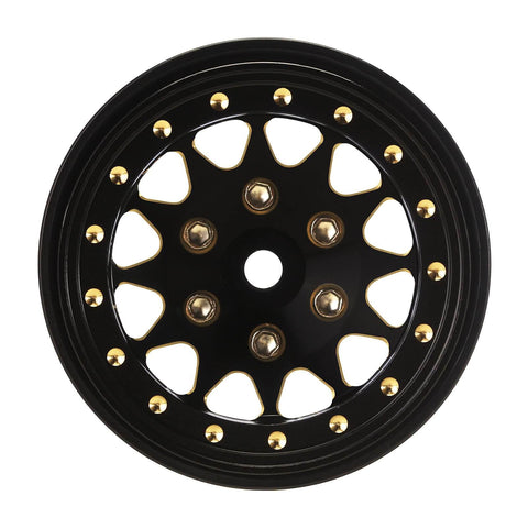 Beadlock Brass Wheel Rims 68g With 3.75mm Offset For SCX24 TRX4M Upgrade black gold finish front view