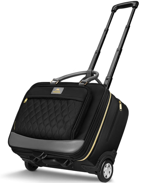 MATEIN rolling laptop bag with large wheels, black underseat carry-on luggage, front view