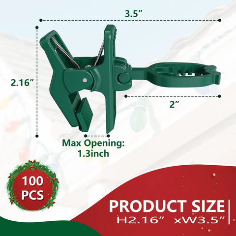 Heavy-Duty C7 C9 Christmas Light Spring Clips 100 Pack Universal Gutter Roof Clips 180-Degree Adjustable Quick Snap Hangers