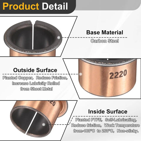 Flanged Sleeve Bearing 22mm Bore 25mm OD 20mm Length 32mm Flange 1.5mm Thick 20 Pack Sintered Bronze Wrapped Oilless Bushings For Self Lubricating Heavy Duty Iron Alloy Bearings, carbon steel and copper surface