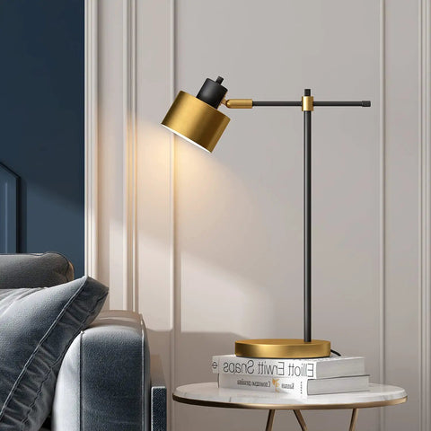 Mid Century Modern Desk Lamp With Matte Black Finish And Gold Accent, Sleek 22.25 Inch Metal Table Light in living room setting