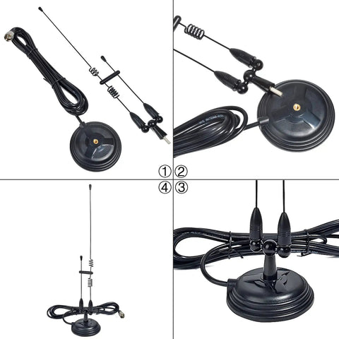 Dual Band Ham Antenna For 2M And 70cm Radios With Magnet Mount And 13 Foot RG58 Coax Cable PL259 Plug 136 To 174 MHz