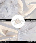 Low Profile Ceiling Fan With Light Remote Control, 6 Speeds, 3 Color Modes, close-up of acrylic blades and lamp shade.