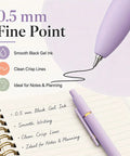 7 Pack Gel Pens 0.5mm Quick Dry Black Ink For Smooth Writing Retractable Ballpoint Pens, purple pen on notebook