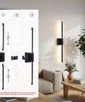 ARCWEISSO Black Battery Operated Wall Sconce with Remote Control 10000mAh installation guide image on living room wall.