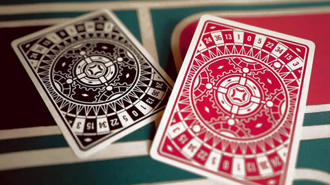 Premium Roulette Casino Playing Cards Crafted For Magicians And Card Sharks Featuring Dope Vintage Graphics, showing black and red card designs.