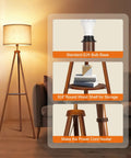 Wood Tripod Floor Lamp With Shelves, Dimmable LED Modern Floor Lamp With Remote Memory Function, 4 Color Temperatures, Beige Linen Shade