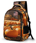 Fall Farmer Pumpkin Barn Printed Unisex Backpack With Large Capacity for school use, showing barn and pumpkin print design.