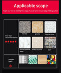Chart showing applicable stone types for Pro-Grade Diamond Grinding Wheel including marble, granite, quartz, and prohibited materials.