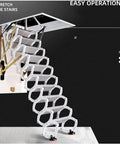Top Shelf Electric Telescopic Attic Stairs Pull Down Ladder Built With Knockout Carbon Steel For Smooth Ceiling Loft Access Featuring Seamless Retractable Storage And Easy As Pie Install At 70 By 120 Cm Size, showing the ladder in action.