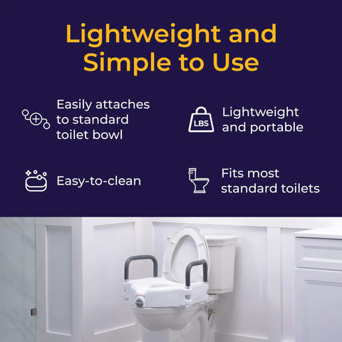 2-In-1 Raised Toilet Seat With No-Slip Removable Padded Arms For Easy Sit And Stand, 5-Inch Height Increase, Secure Locking Attachment