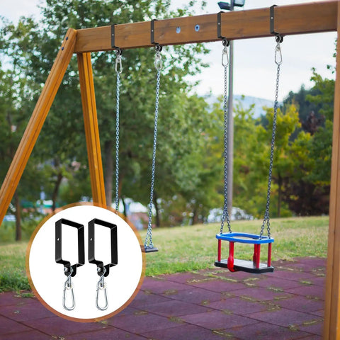 Beefy Heavy Duty Swing Set Brackets Kit With Snap Hooks And Attachments For Four By Six Beam Wooden Sets Black 4 Pcs Metal Swing Hanger Connectors For Outdoor Fun And Easy Assembly
