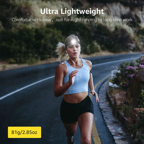 Runner wearing Two Pack Rechargeable LED Headlamp With 5 Modes For Camping And Hiking IPX4 Waterproof Headlight on road