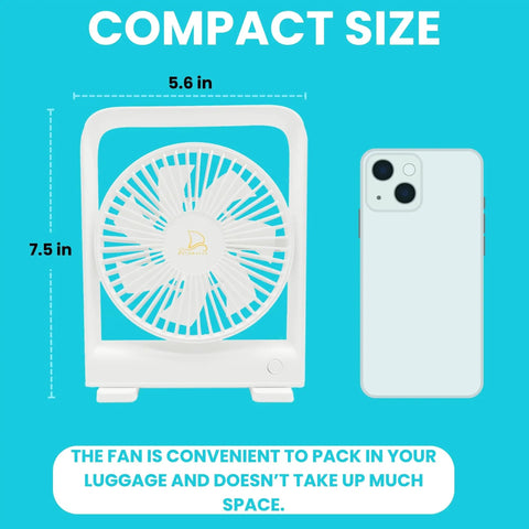 Ultra Thin Magnetic Cruise Fan That Locks Onto Walls Or Ceilings Solid Grip Portable Rechargeable Cooling Buddy next to a phone for size reference.