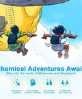Illustration of kids diving from a blimp, promoting "Periodic Table Card Game For Kids 8 To 12 That Totally Makes Chemistry Fun And Easy."