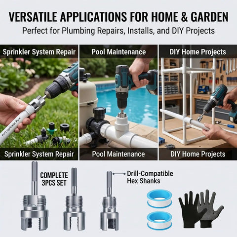 Four In One PVC Pipe Threader for internal and external threading works with electric drills for home and garden repairs