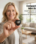 Woman holding a Black Self Adhesive Caster Wheel, showing compact design for easy furniture moving.