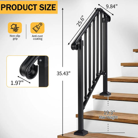 Rock Solid Two Tier Handrail For Patio Stairs And Deck Entries Matte Black Galvanized Steel Railing System with dimensions 35.43" height.