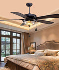 Bronze Ceiling Fan Pull Chain Set 12 Inch Beaded Ball Pendant Extender With Connector in stylish bedroom setting