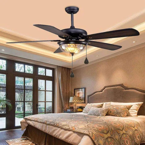 Bronze Ceiling Fan Pull Chain Set 12 Inch Beaded Ball Pendant Extender With Connector in stylish bedroom setting