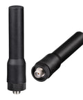 Dual Band Ham Radio Antenna For 136 174 MHz And 400 470 MHz Two And A Half Inch Mini Soft Whip SMA Female shown from side