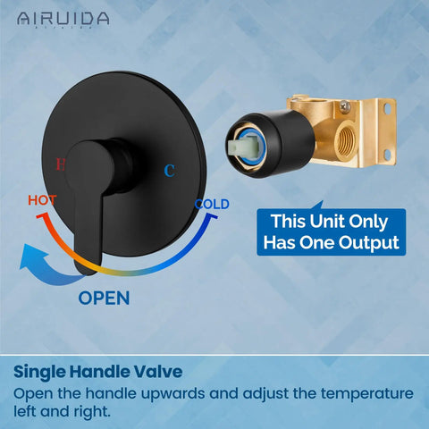 Round Single Function Shower Valve Trim Kit Wall Mount Brass Faucet Rough In Valve For Tub And Shower With Female One Half Inch NPT Threads Slick Matte Black Finish Single Handle Diagram