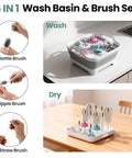 Collapsible Baby Bottle Wash Basin With Built In Drying Rack And Lid Portable 2.4 Gallon Dish Tub With Brushes on Countertop