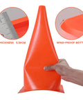 15 Inch Orange Traffic Safety Cones 7 Pack High Visibility Pro Grade Durable Plastic, showing flexibility and thickness detail