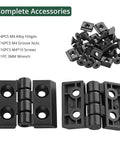 4 Piece Zinc Alloy Hinge For M4 2020 Aluminum Profile Extrusion With 180 Degree Adjustable Swing Includes 16 M4 Groove Nuts 16 M4x10 Screws And 3mm Wrench All In One Hardware Kit For Quick DIY Install, black hinge set and hardware