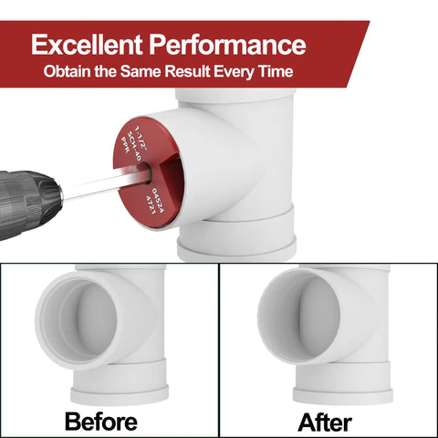 PVC Pipe Reamer And Fitting Saver With One And A Half Inch Aluminum Head And Three Eighth Inch Hex Shaft Plumbing Tool for smoothing pipe