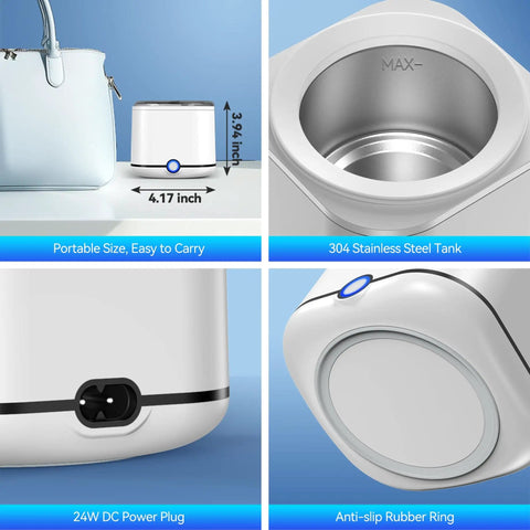 Ultrasonic Retainer Cleaner 48KHz High Frequency Cleaning Machine with compact 7.8 oz pod, stainless steel tank, and anti-slip base.